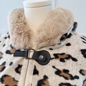 🐆 Leopard Print Faux Fur Hooded Cape | ON BLUE | One Size